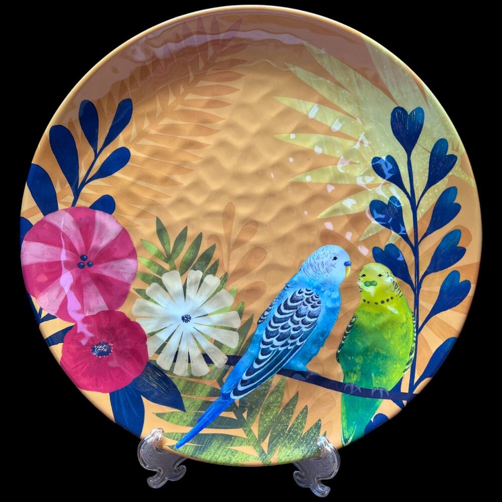 PIER 1 Imports Tropical Bird Parakeet Floral Melamine Dinner Plate 10.75" Single
